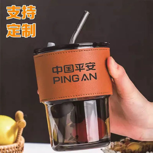 DeerGlow Aesthetic Bamboo Glass Water Cup with Straw